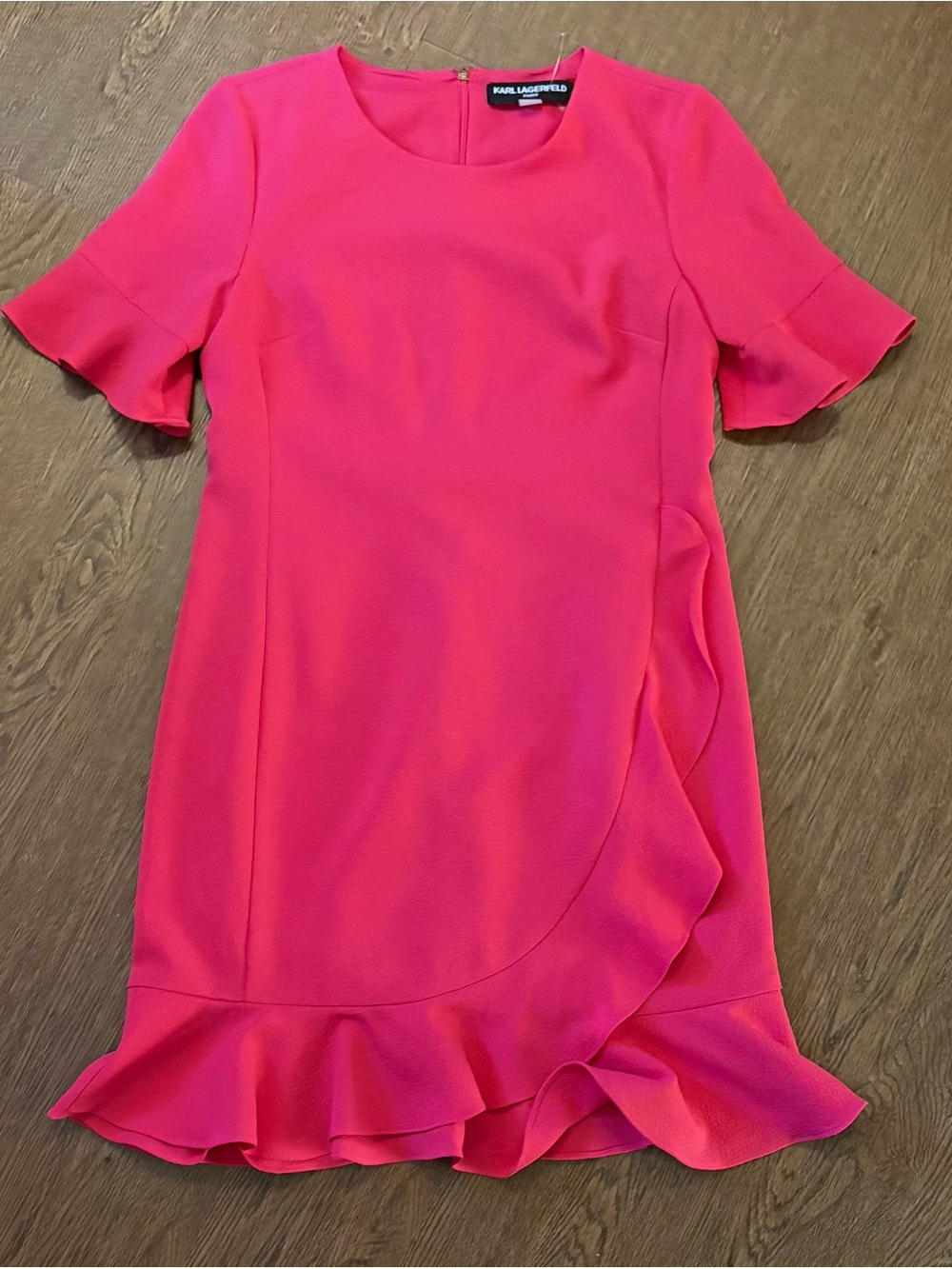Karl Lagerfeld Hot Pink Ruffle-Trim Shift Dress